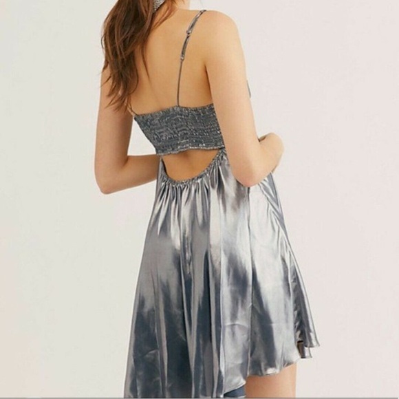 Free People Intimately Babydoll Just Dance Cutout Metallic Silver Dress Small - Picture 3 of 12
